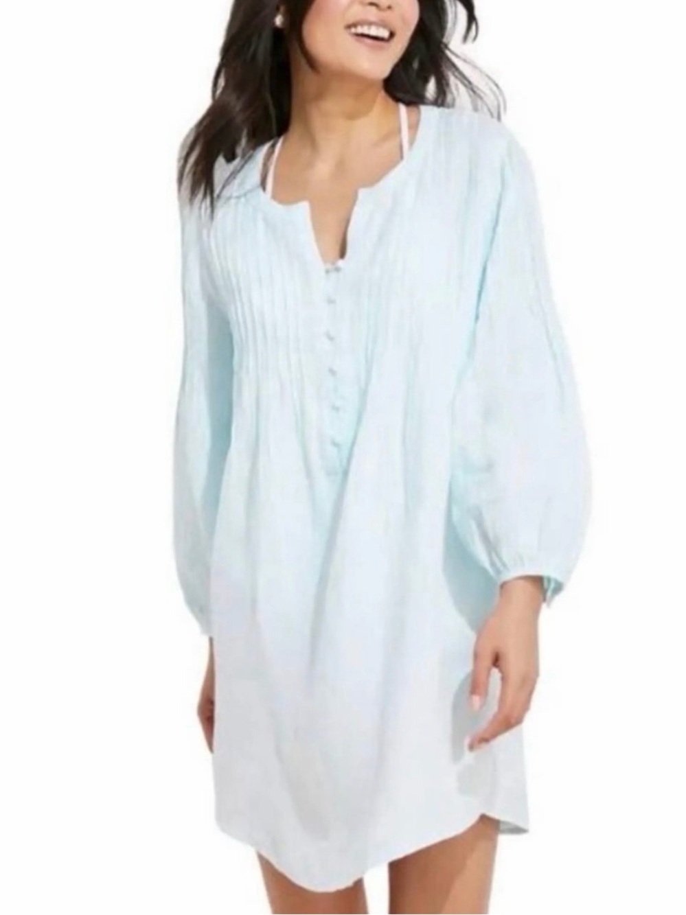 Vineyard Vines Soft Sky Blue Pintuck Button Tunic Dress